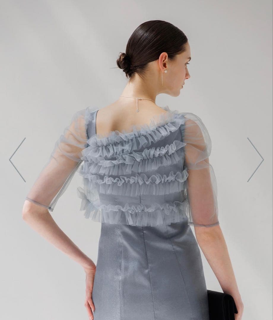 LEJA チュールアシンメトリーティアードフリルIラインワンピースドレス