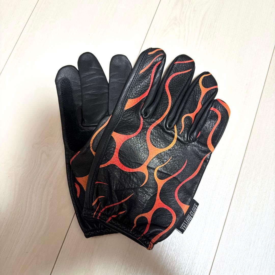 バイクウェア・装備 YELLOWGLOVE SHORT GLOVE / RED FLAMES L