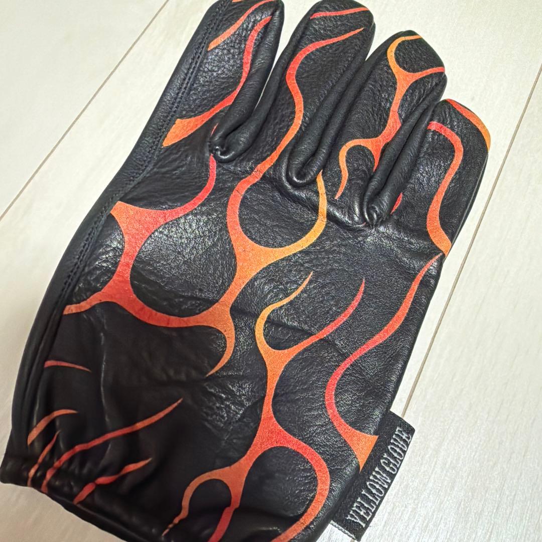 バイクウェア・装備 YELLOWGLOVE SHORT GLOVE / RED FLAMES L