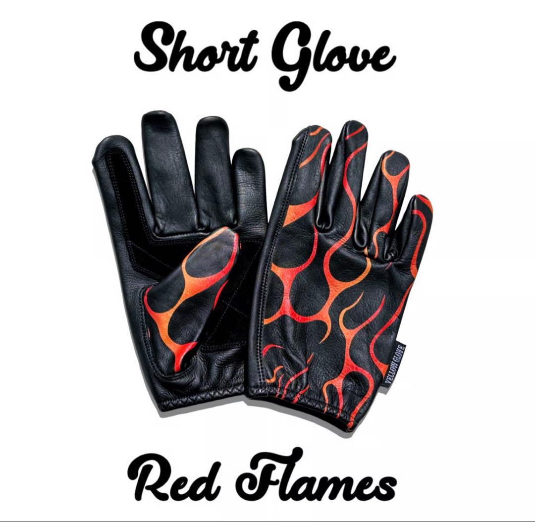 バイクウェア・装備 YELLOWGLOVE SHORT GLOVE / RED FLAMES L