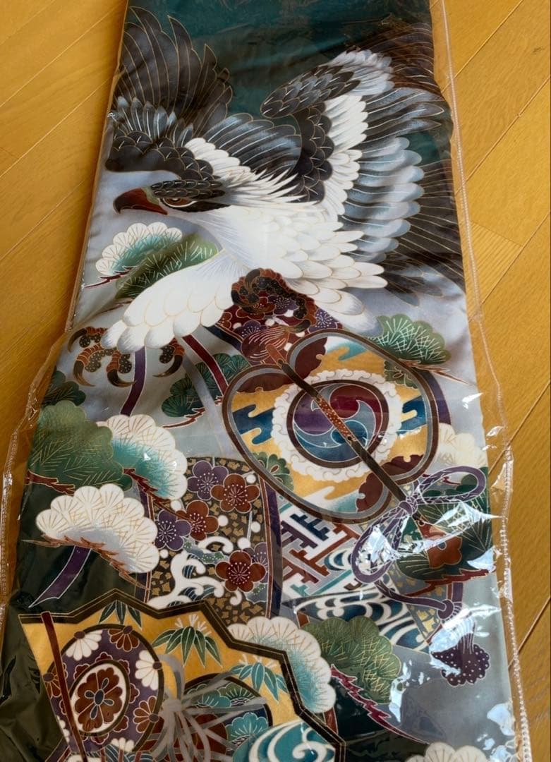 美品　お宮参り 男の子 鷹　正絹 初着 産着 着物