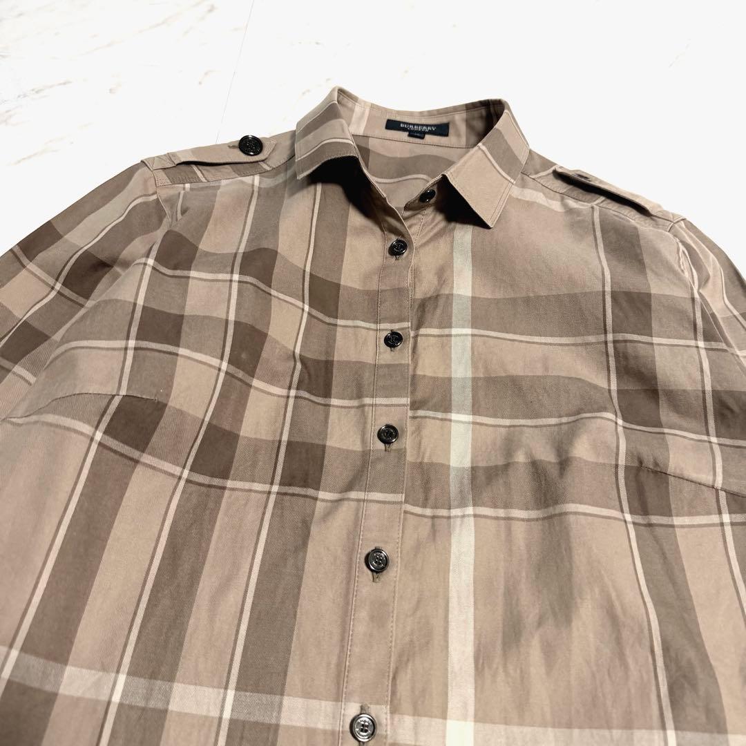 【美品】バーバリーロンドン メガチェック柄 長袖 シャツ 46 大きいサイズ 茶