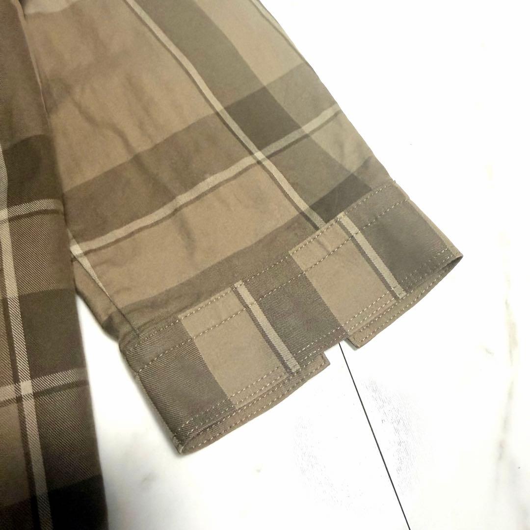 【美品】バーバリーロンドン メガチェック柄 長袖 シャツ 46 大きいサイズ 茶