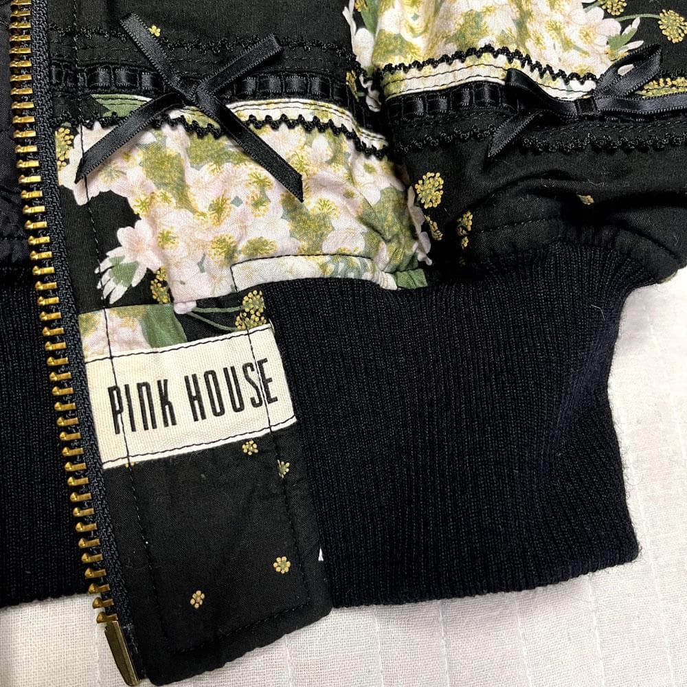 美品 ピンクハウス キルティング フード ブルゾン ブーケ ピコフリル リボン