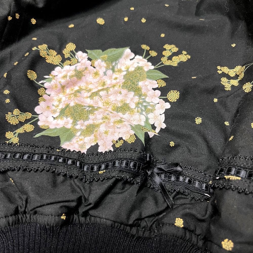 美品 ピンクハウス キルティング フード ブルゾン ブーケ ピコフリル リボン