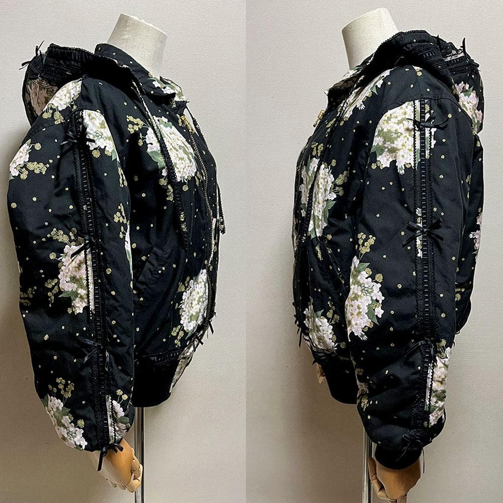 美品 ピンクハウス キルティング フード ブルゾン ブーケ ピコフリル リボン