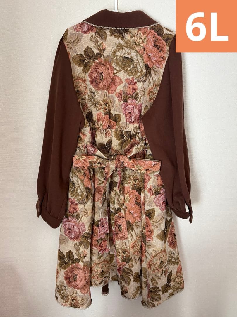 【超希少・完売品】新品未使用くる実 長袖ゴブラン膝丈ワンピース ベージュ 6L