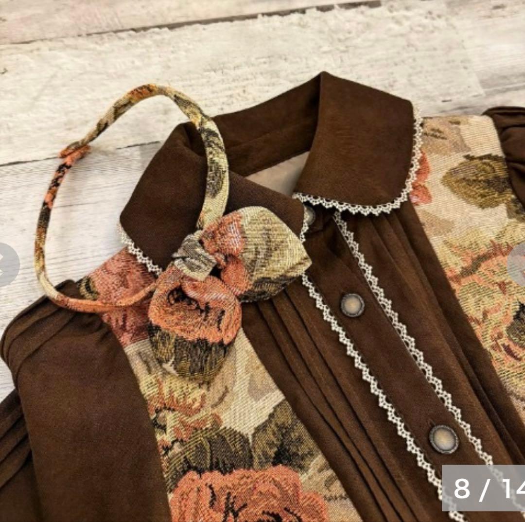 【超希少・完売品】新品未使用くる実 長袖ゴブラン膝丈ワンピース ベージュ 6L