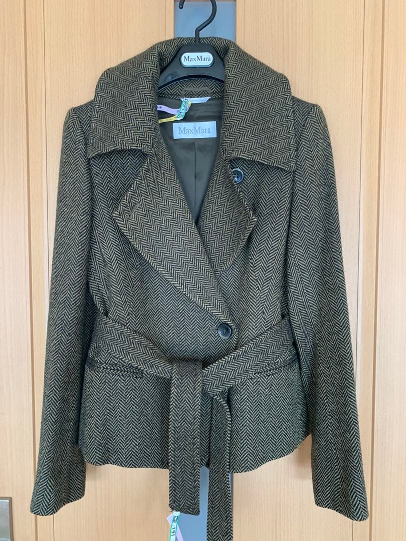 マックスマーラMAXMARAツイード ショートコートジャケット白タグ40カシミヤ