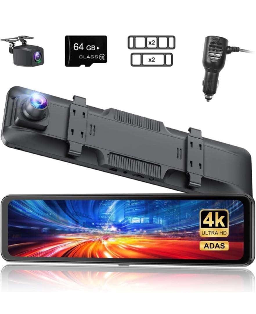 【4K高画質& 車内／車外対応IP67防水リアカメラ&ミラー型ドラレコ