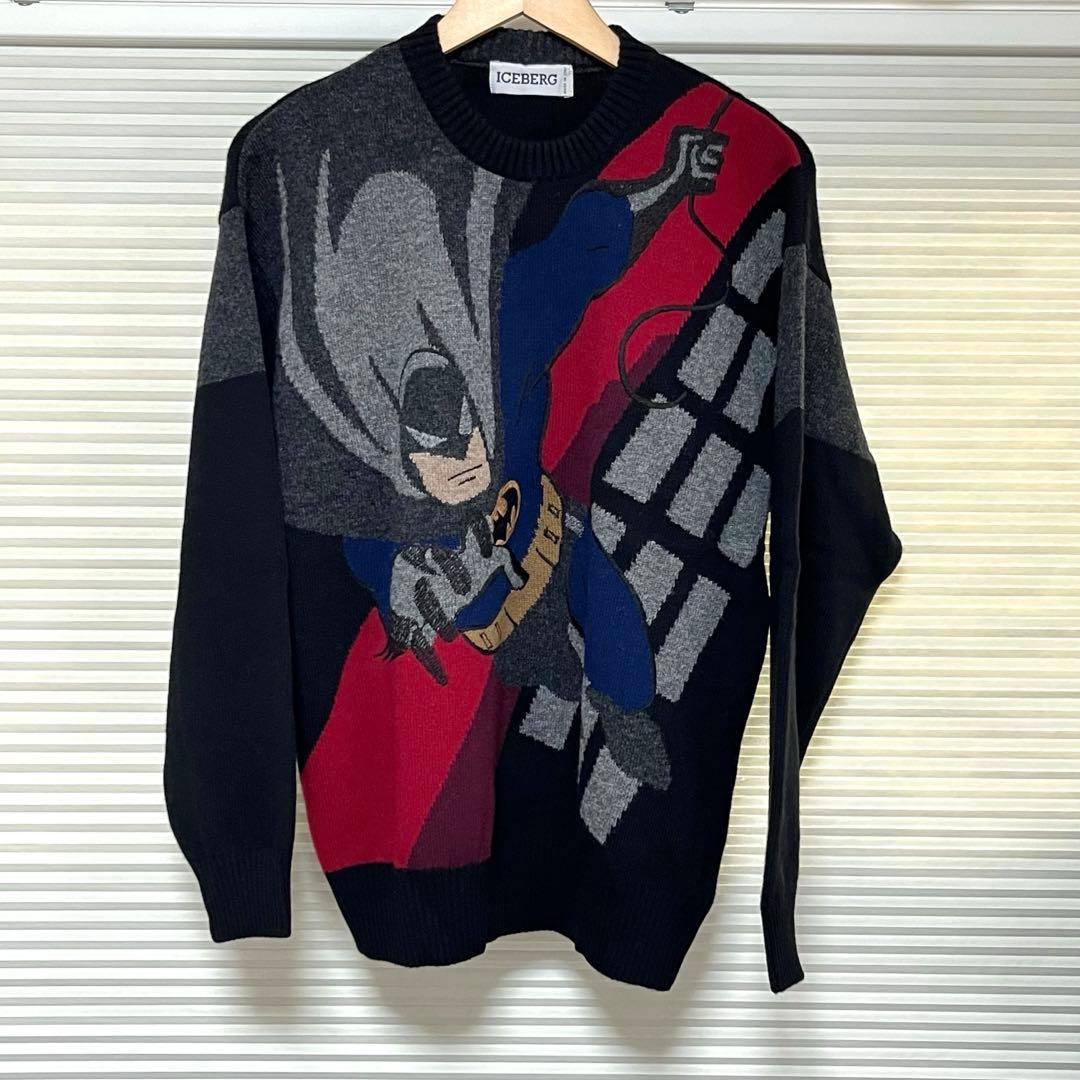 超希少 ICEBERG バットマン セーター イタリア製 黒 サイズ表記S
