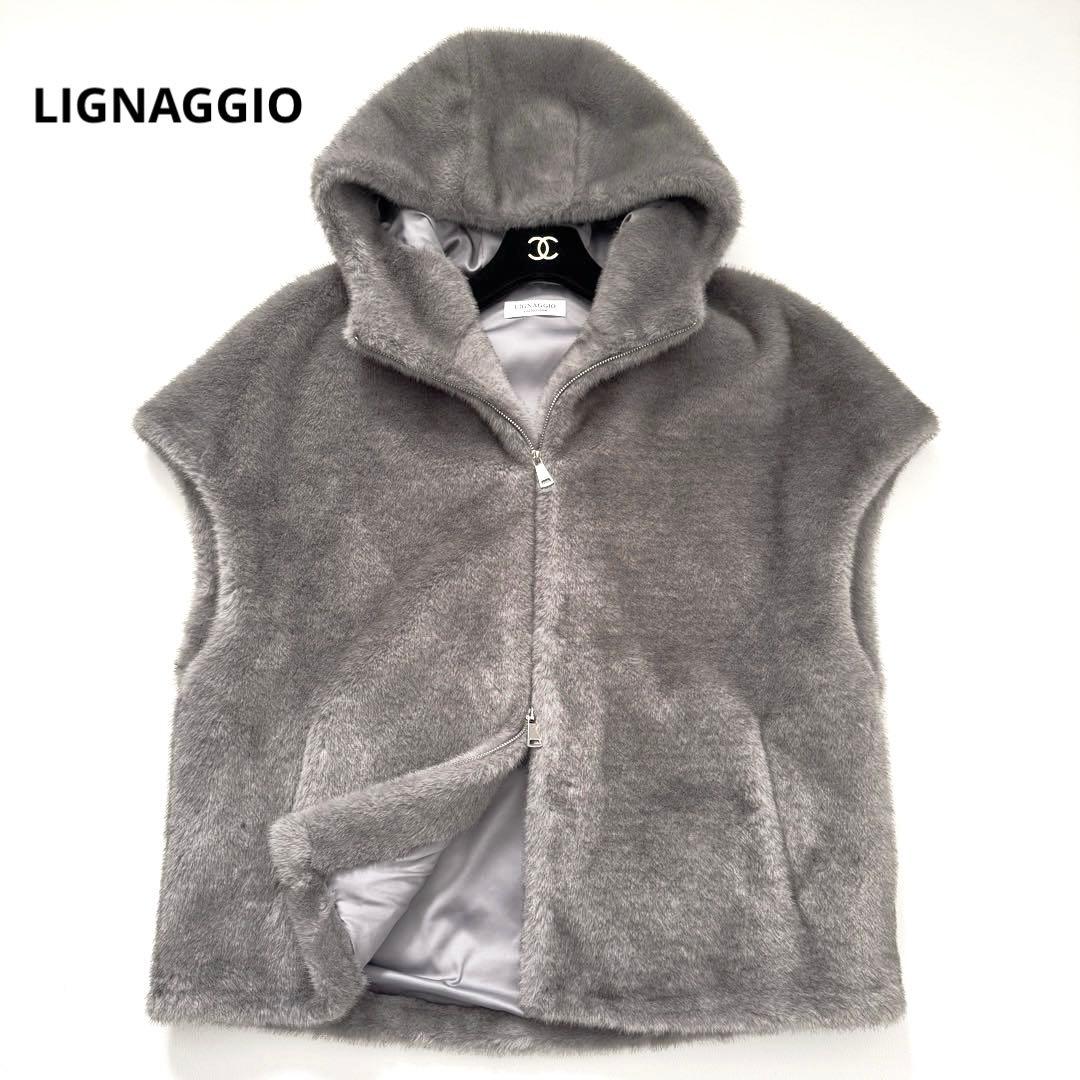 極美品✨24AWリナージオ ミンク風フェイクフレンチスリーブジレ ベスト グレー