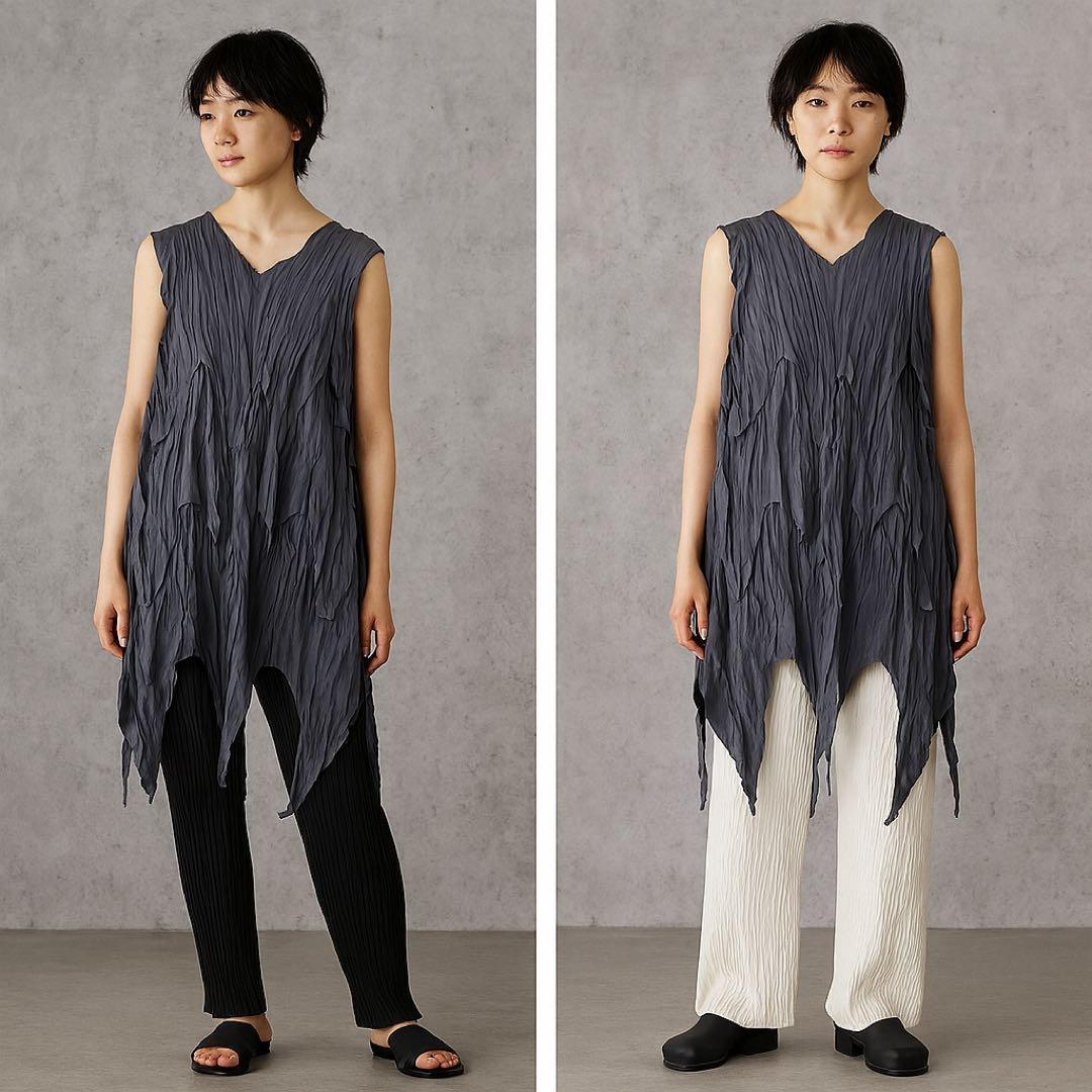 極美品 09AW◎プリーツプリーズ ノースリーブチュニック ギャザー 3