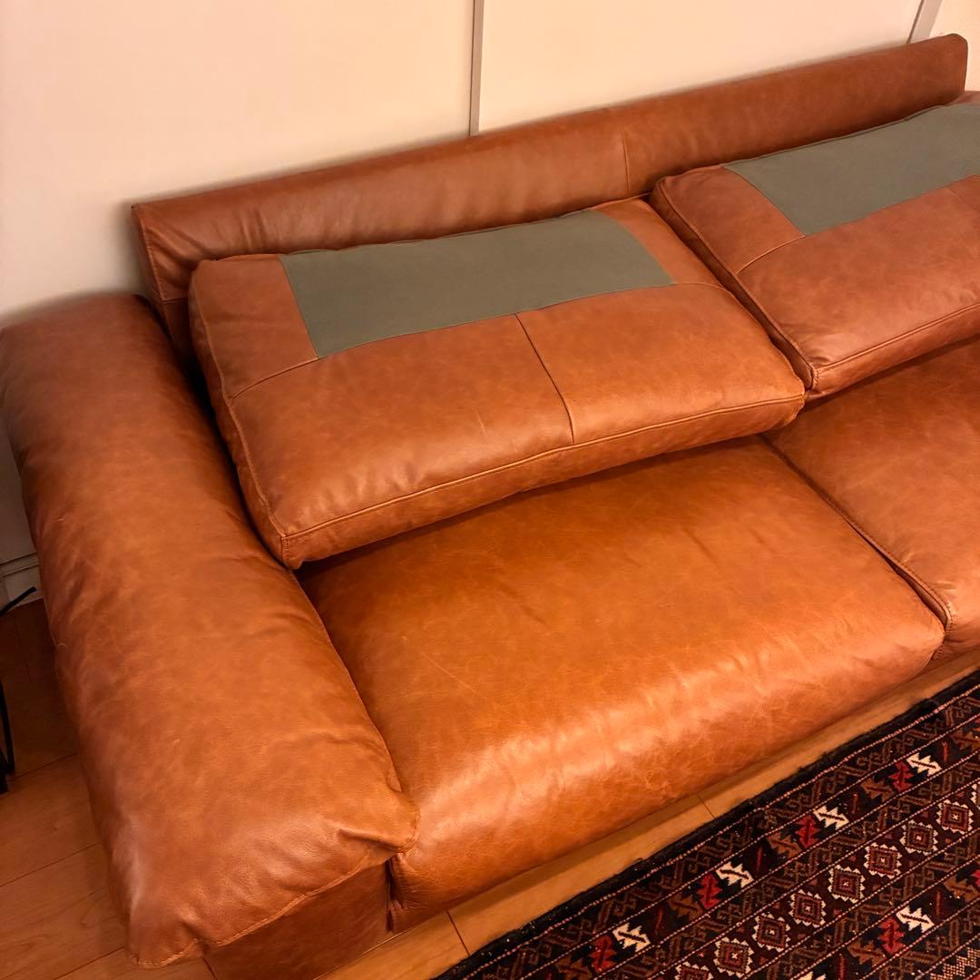 【美品】 【unico/SEINN】 セイン 3シーター ソファ 本革 ブラウン