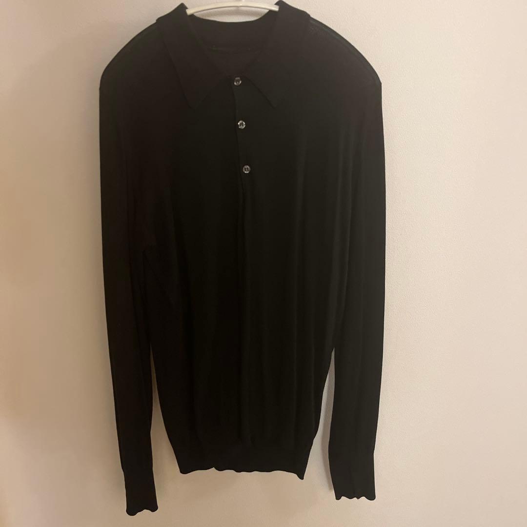 ジョンスメドレー シーアイランドコットン　ポロセーター　ブラック　S