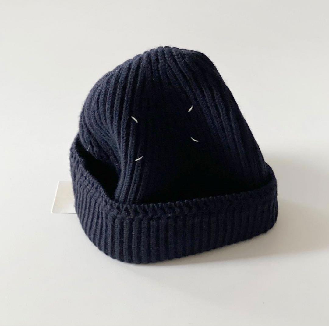 極美品タグ付き メゾンマルジェラ ダークネイビー ニット帽 S