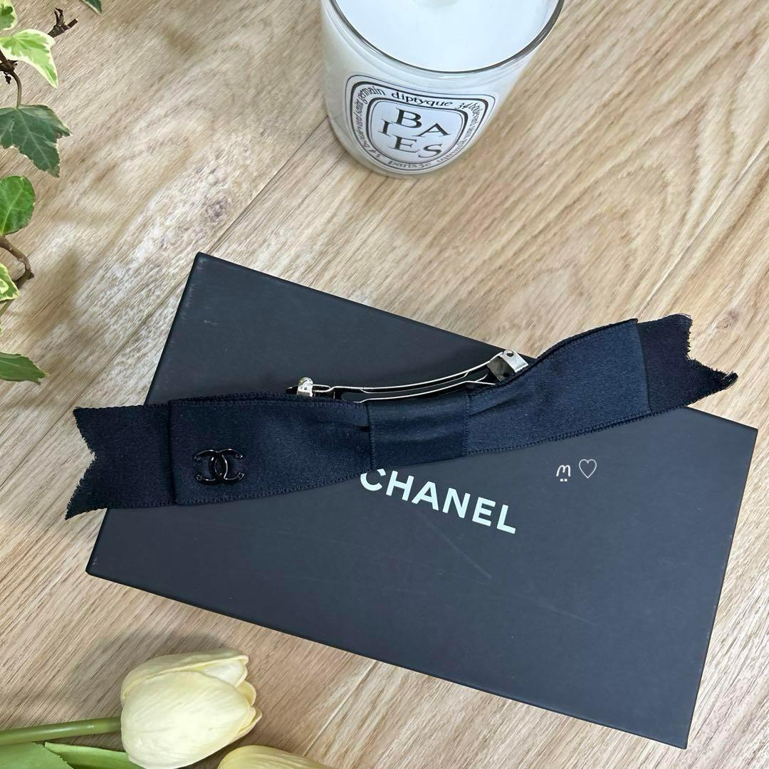 CHANEL　シャネル　ココマークリボンボウバレッタ　オールブラック　髪留め