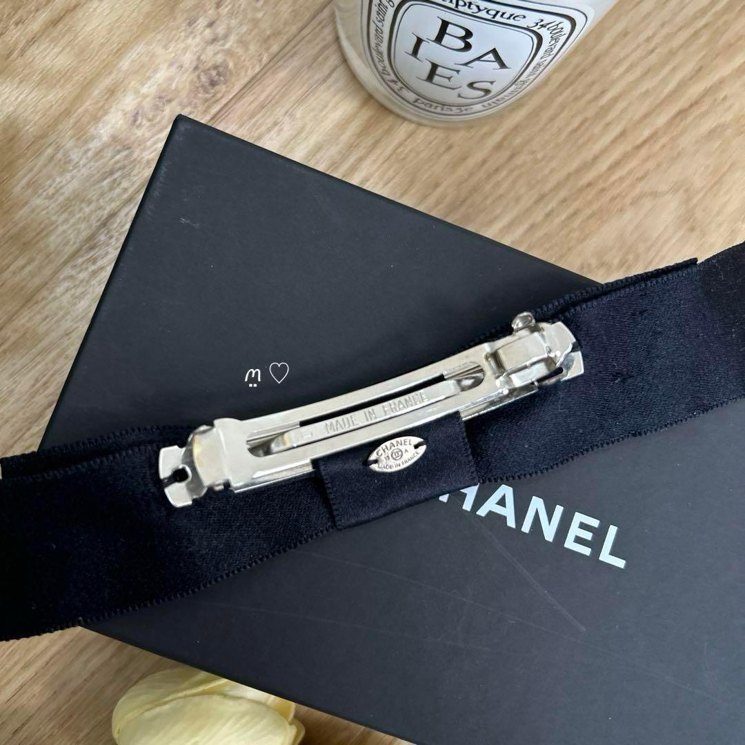 CHANEL　シャネル　ココマークリボンボウバレッタ　オールブラック　髪留め