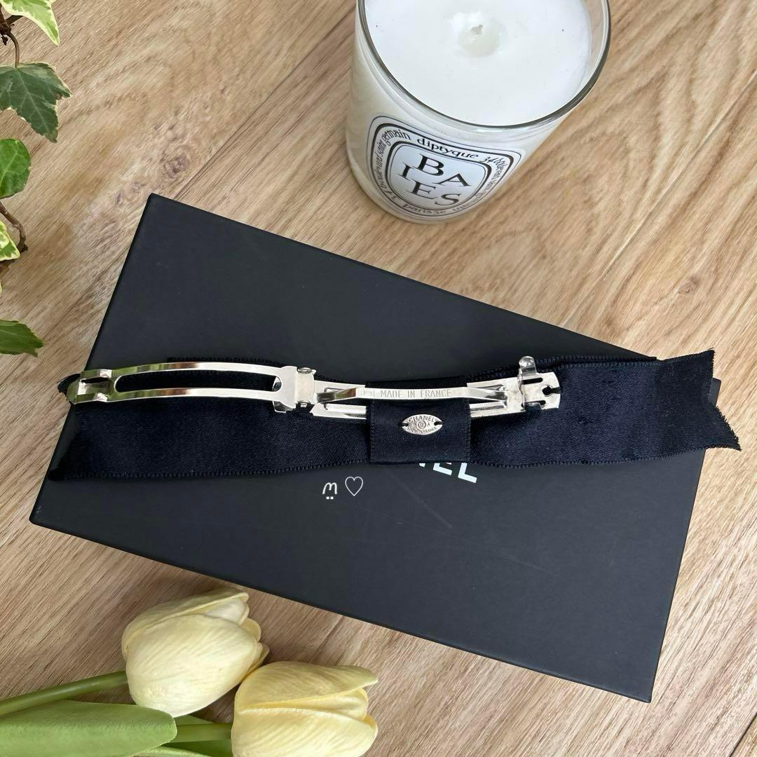 CHANEL　シャネル　ココマークリボンボウバレッタ　オールブラック　髪留め
