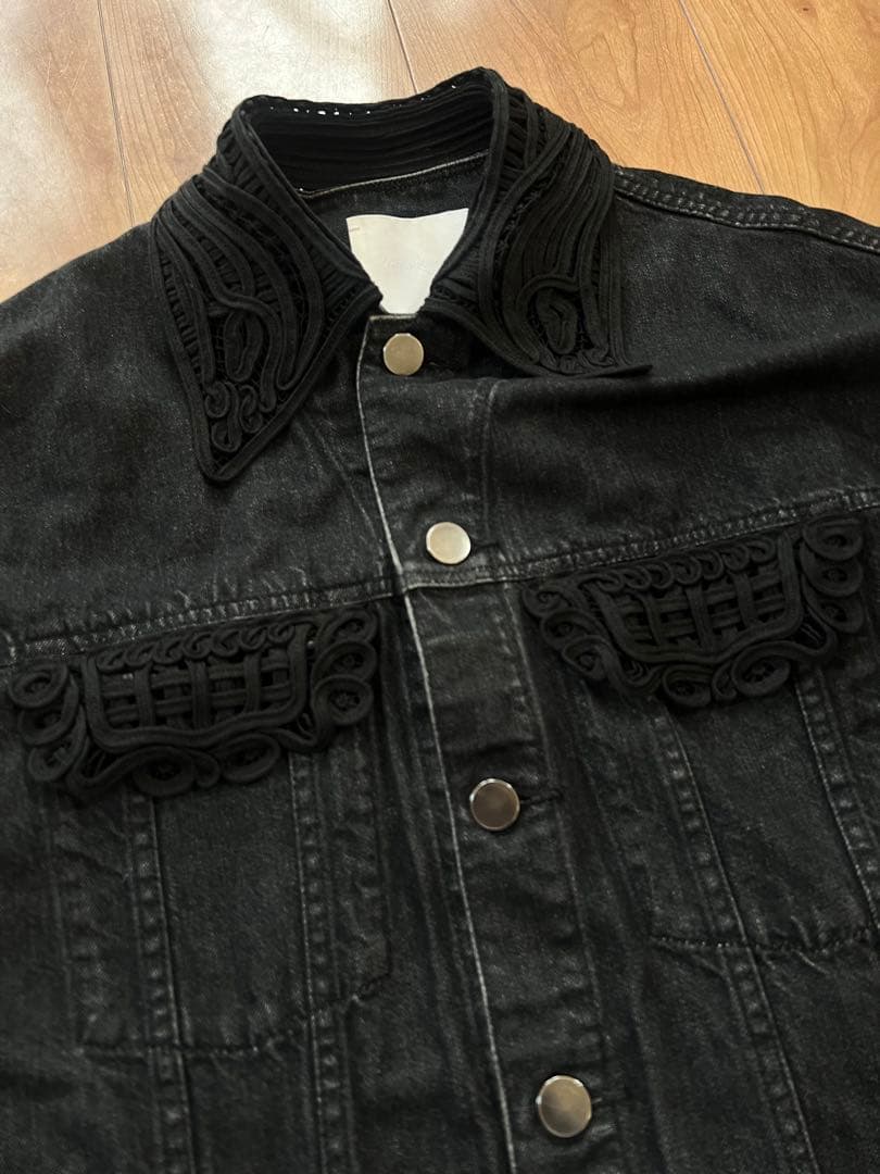 mamekrogouchi コード刺繍 ブラックデニムジャケット