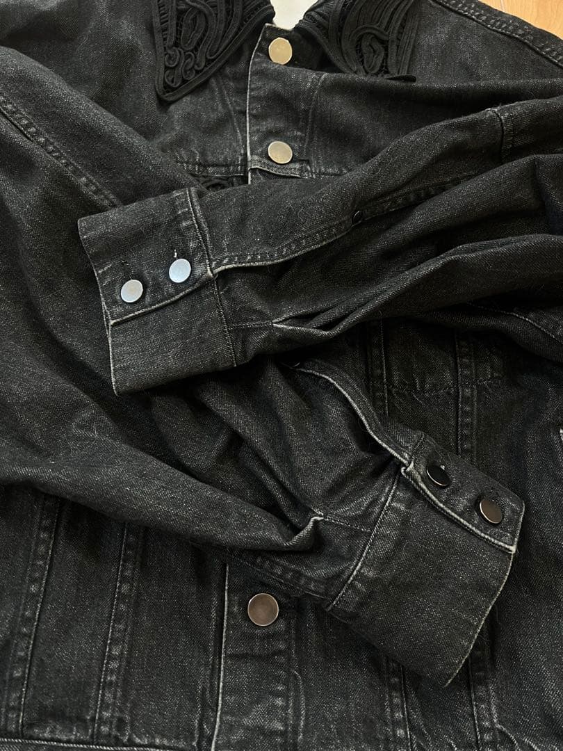 mamekrogouchi コード刺繍 ブラックデニムジャケット