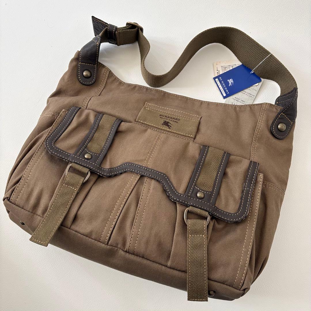 Y2K バーバリーブルーレーベル ワンショルダーバッグ キャンバス レザー 刺繍