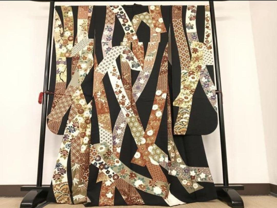 振袖　セット　正絹　成人式　古典柄　黒　長襦袢　袋帯