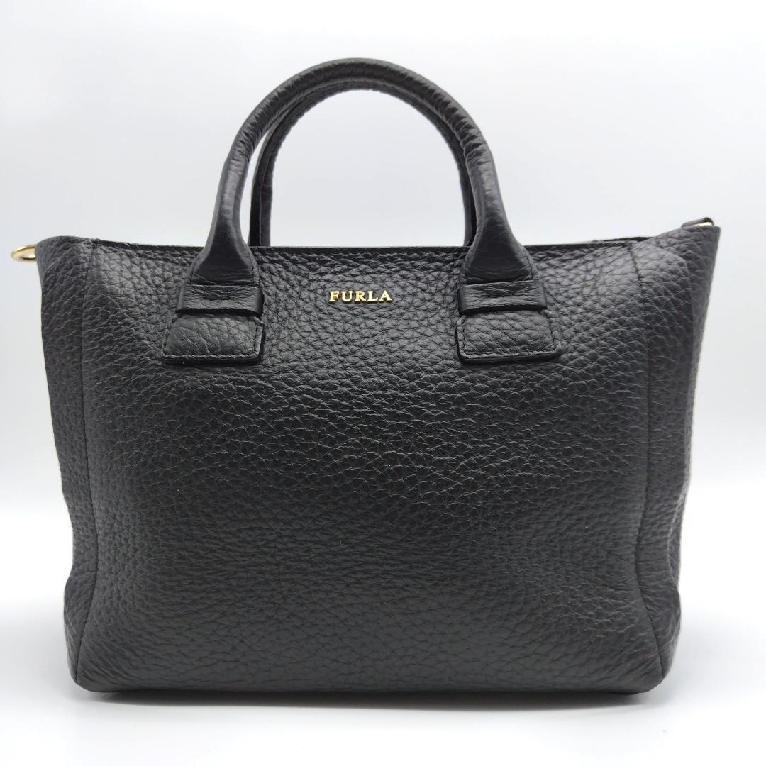 美品✨フルラ カプリッチョ S 2way ハンドバッグ ブラック レザー シボ革