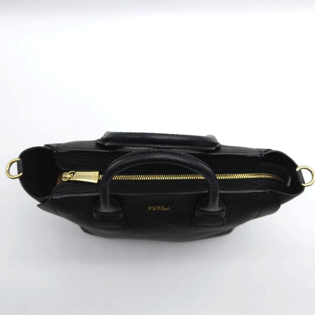 美品✨フルラ カプリッチョ S 2way ハンドバッグ ブラック レザー シボ革