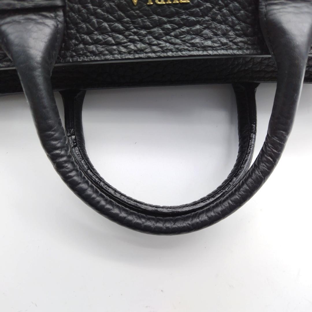 美品✨フルラ カプリッチョ S 2way ハンドバッグ ブラック レザー シボ革