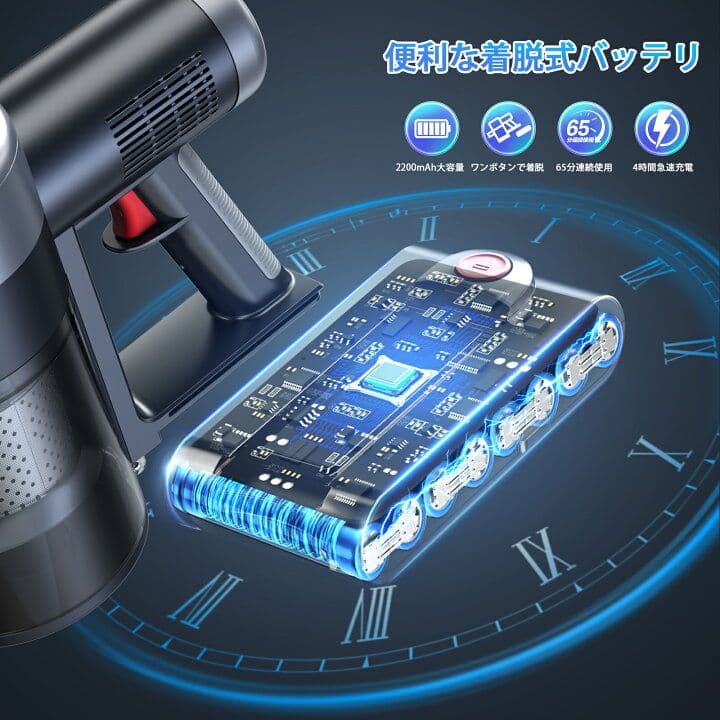 コードレス掃除機 スティッククリーナー 65分連続稼働 サイクロン式 強力吸引