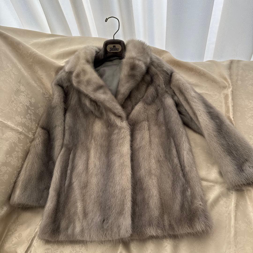 サファイアミンク ショートコート ジャケット ライトグレー 9号