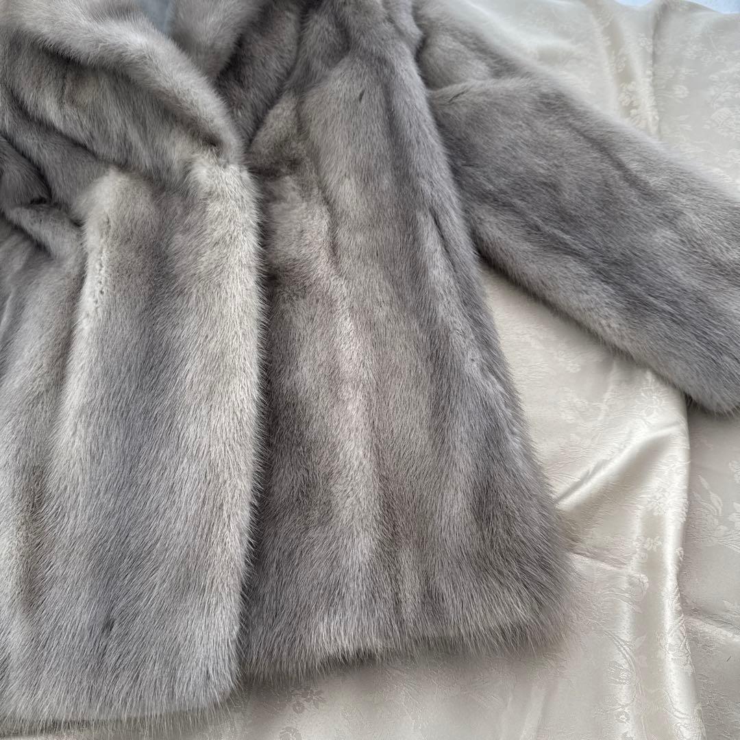 サファイアミンク ショートコート ジャケット ライトグレー 9号