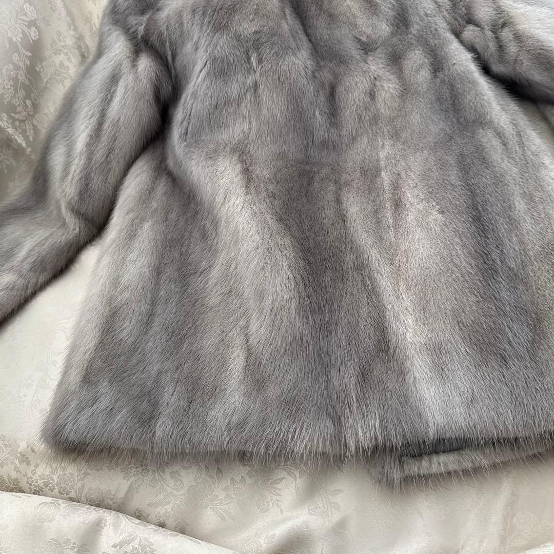 サファイアミンク ショートコート ジャケット ライトグレー 9号