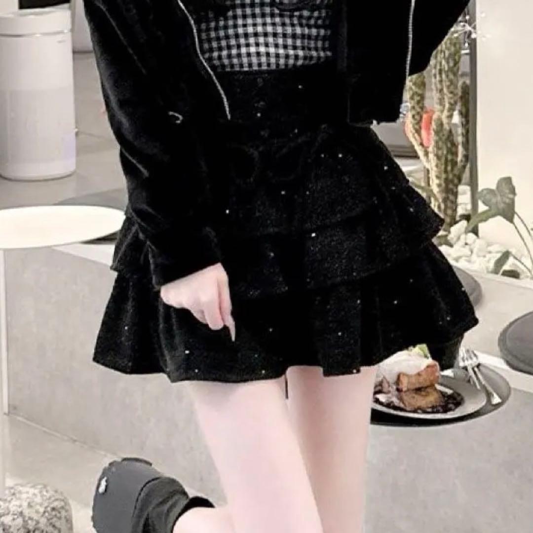 Honey mew ツイードティアードフリルスカート ブラック