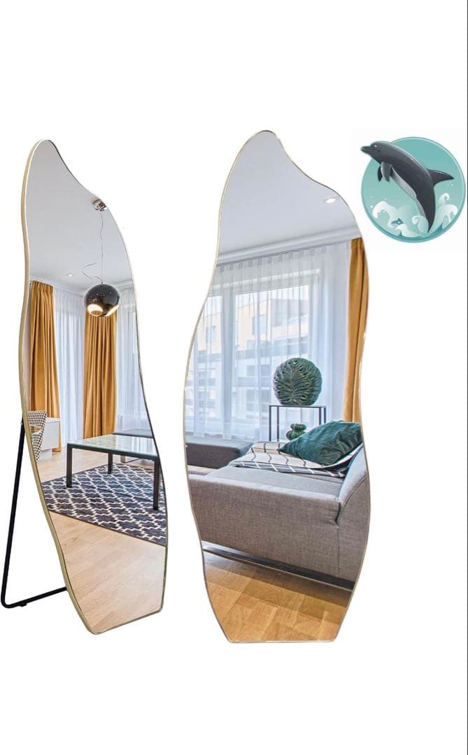 鏡 スタンドミラー 姿見鏡 全身鏡 ウェーブミラー 韓国 60cm 180cm