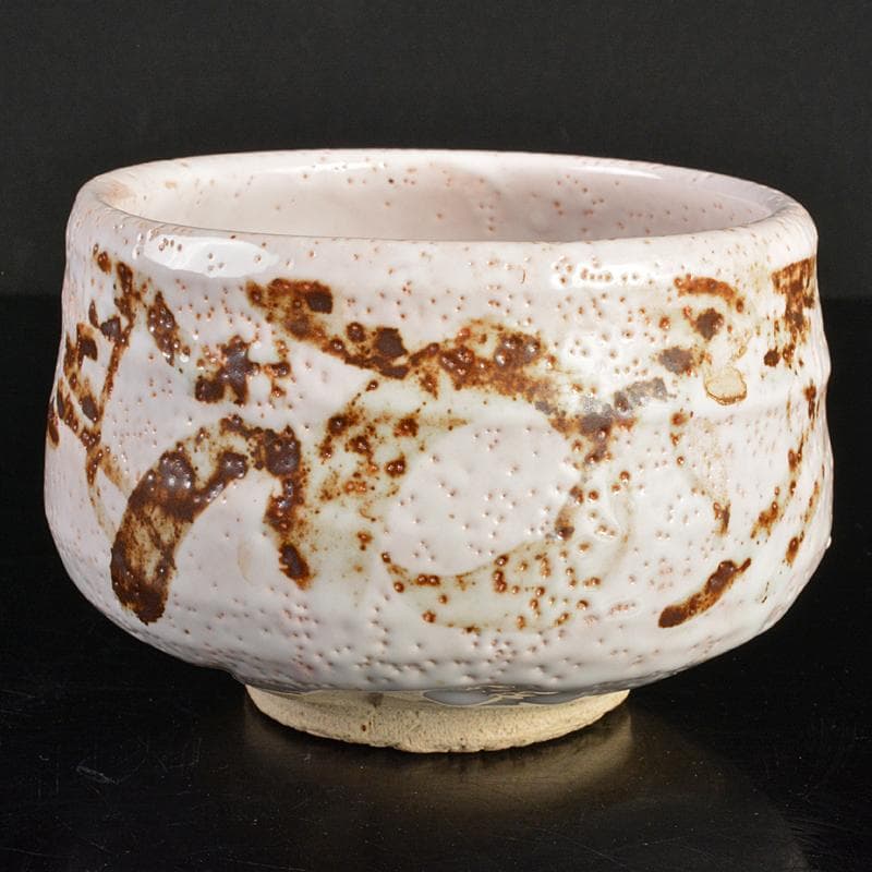 人間国宝　荒川豊蔵作　志野焼　絵志野　茶碗　仕覆付　共箱二重箱　D　R6864