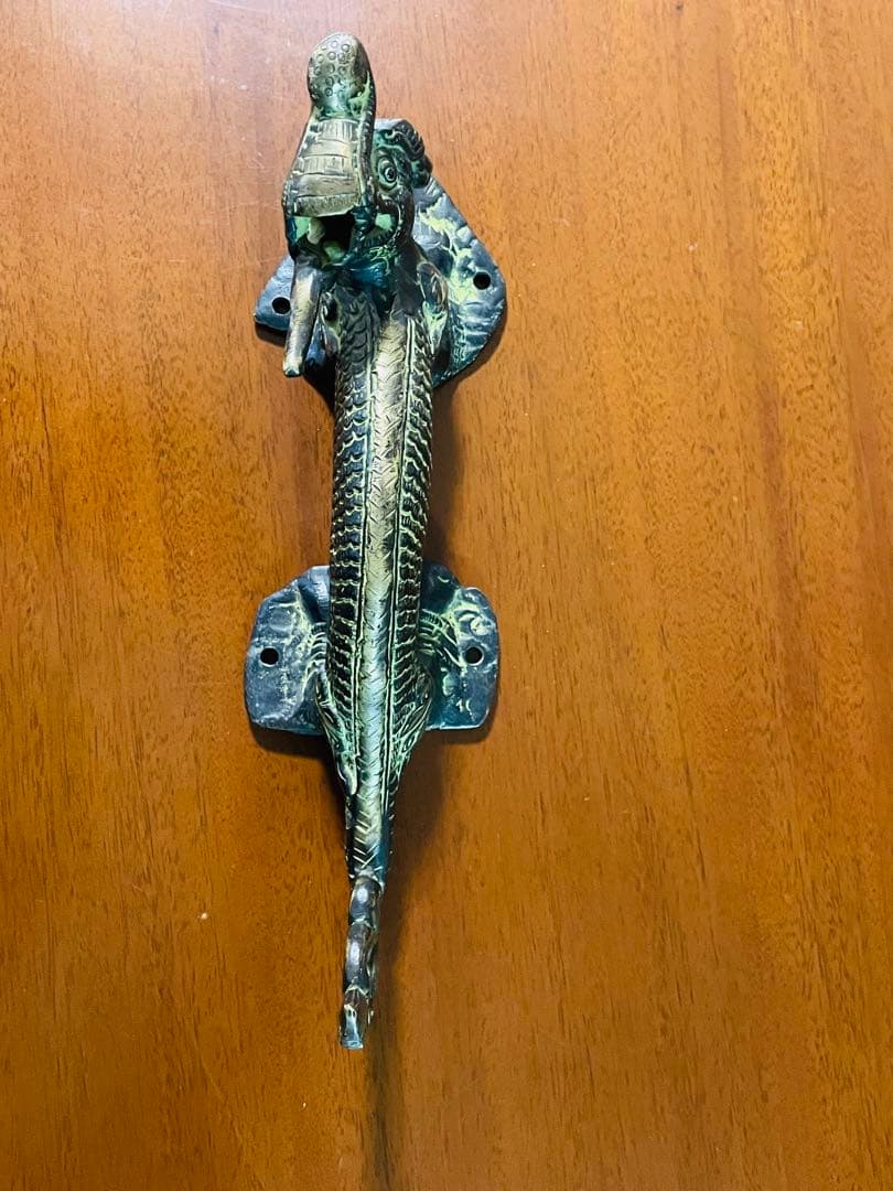新品 送料無料 古色 アンティーク ドアハンドル ナーガ 龍神⑥約26㎝ 真鍮
