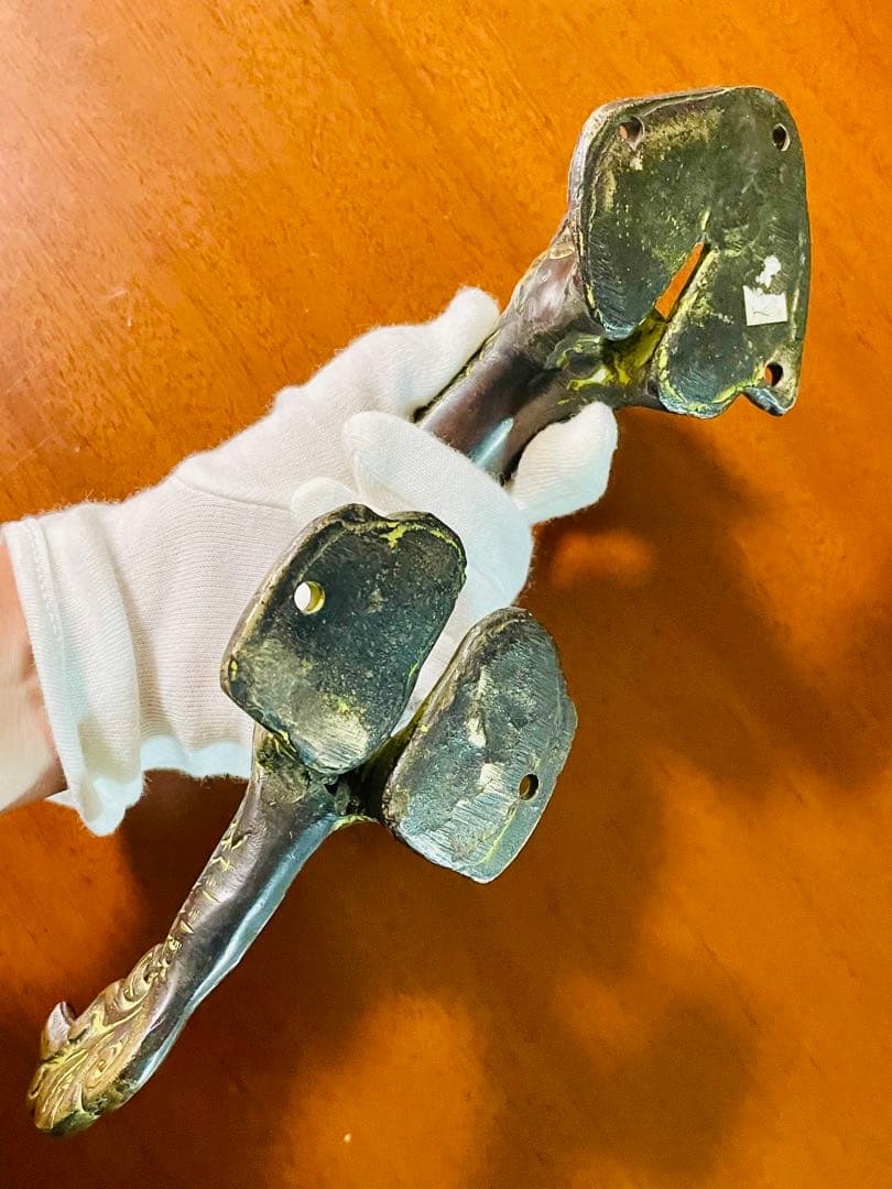 新品 送料無料 古色 アンティーク ドアハンドル ナーガ 龍神⑥約26㎝ 真鍮