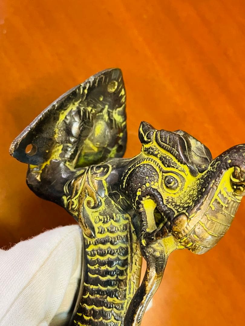 新品 送料無料 古色 アンティーク ドアハンドル ナーガ 龍神⑥約26㎝ 真鍮