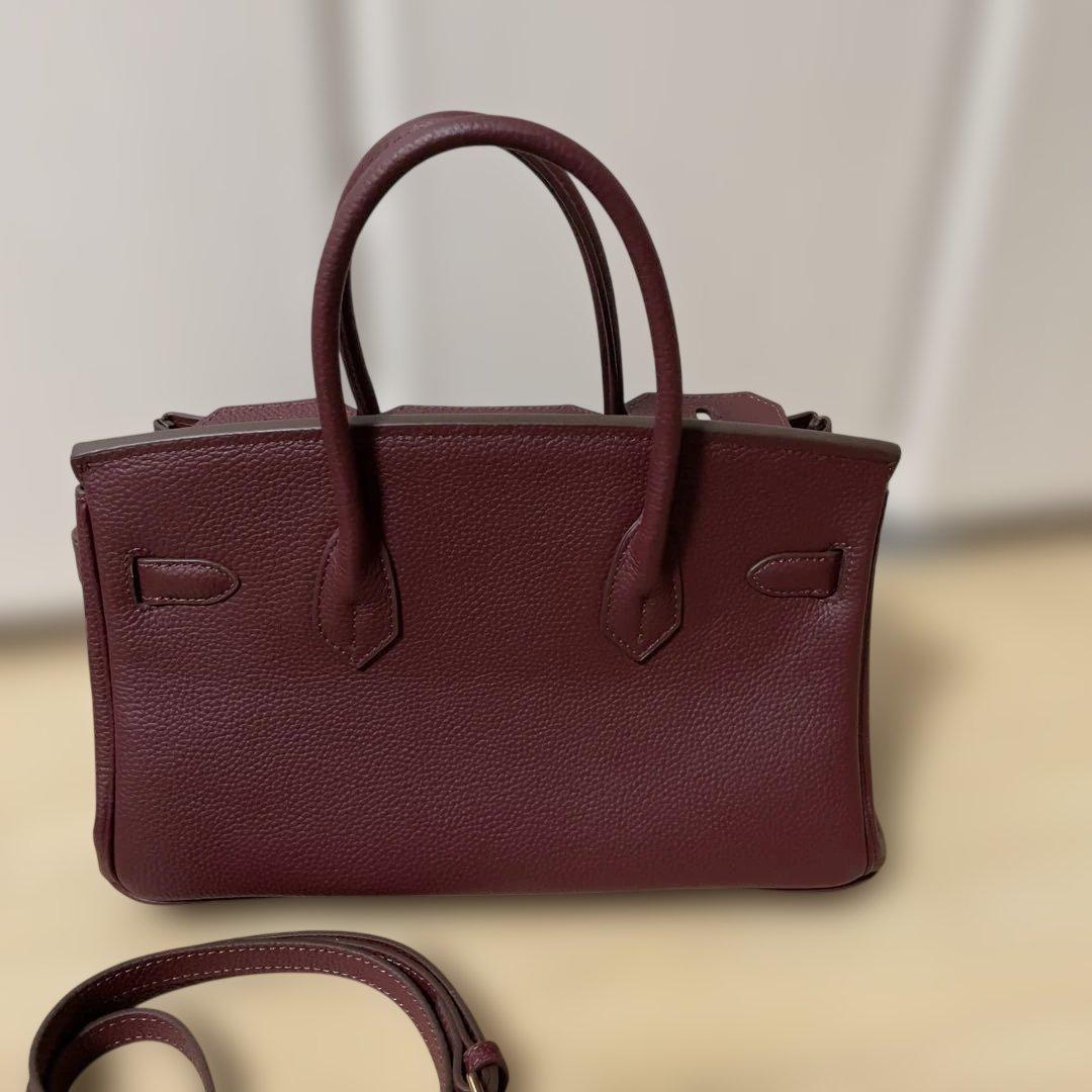 本革 バーガンディ レザー ハンドバッグ