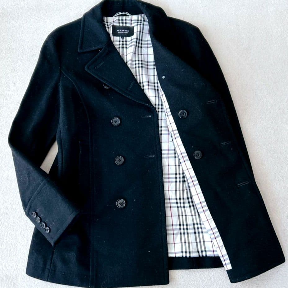 バーバリーブラックレーベル ピーコート ダブルブレスト ノバチェック L 黒