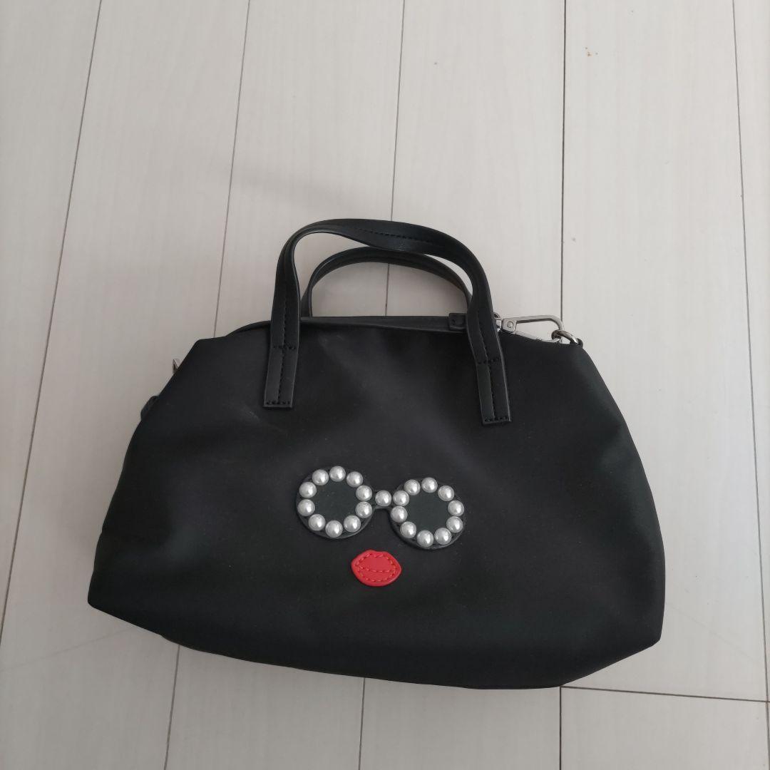【a-jolie-アジョリー】パール装飾 ハンドバッグ 黒　ショルダーベルト付き