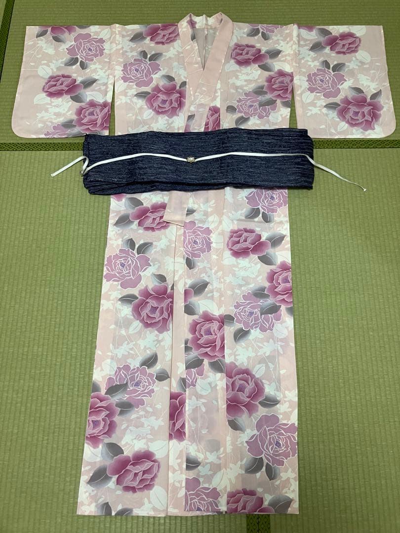 撫松庵　セオα 浴衣　薔薇 ピンク グレー セオアルファ ポリエステル