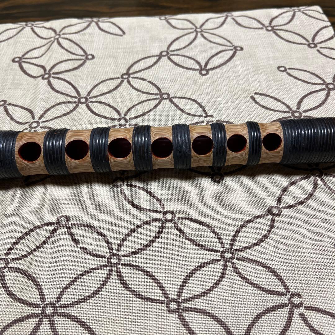 ② 天然煤竹　８割り管籐巻龍笛　ケース、笛袋付