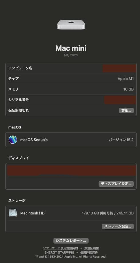 Macデスクトップ Apple M1 Mac mini 16GB SSD256GB