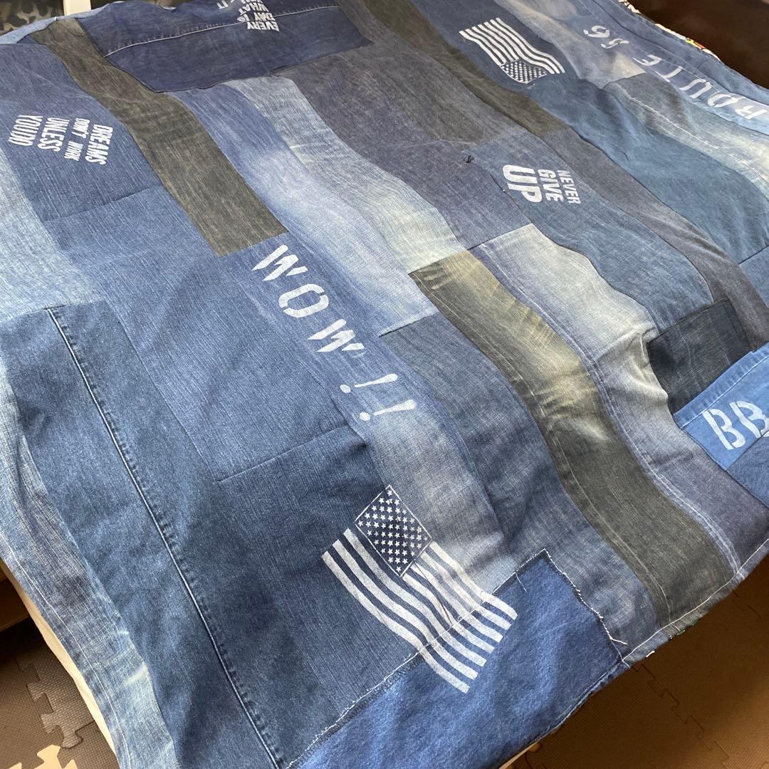 リメイクデニム マルチカバー　ハンドメイドざっくりベットカバーダメージ