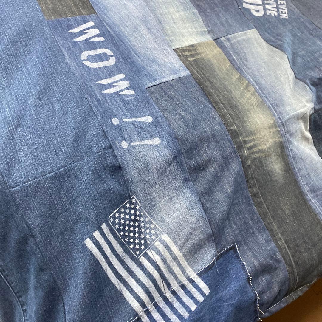 リメイクデニム マルチカバー　ハンドメイドざっくりベットカバーダメージ