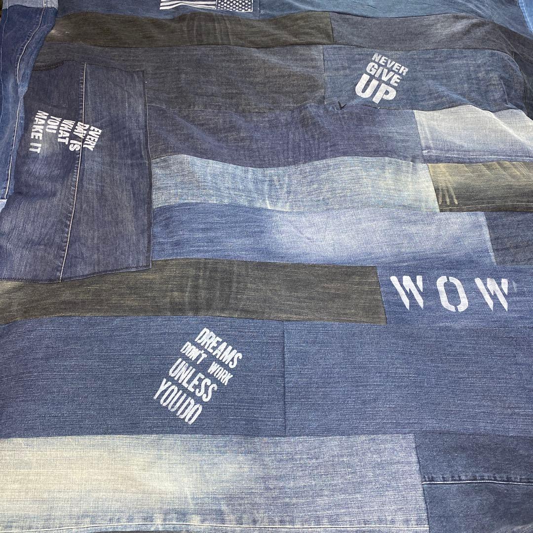 リメイクデニム マルチカバー　ハンドメイドざっくりベットカバーダメージ