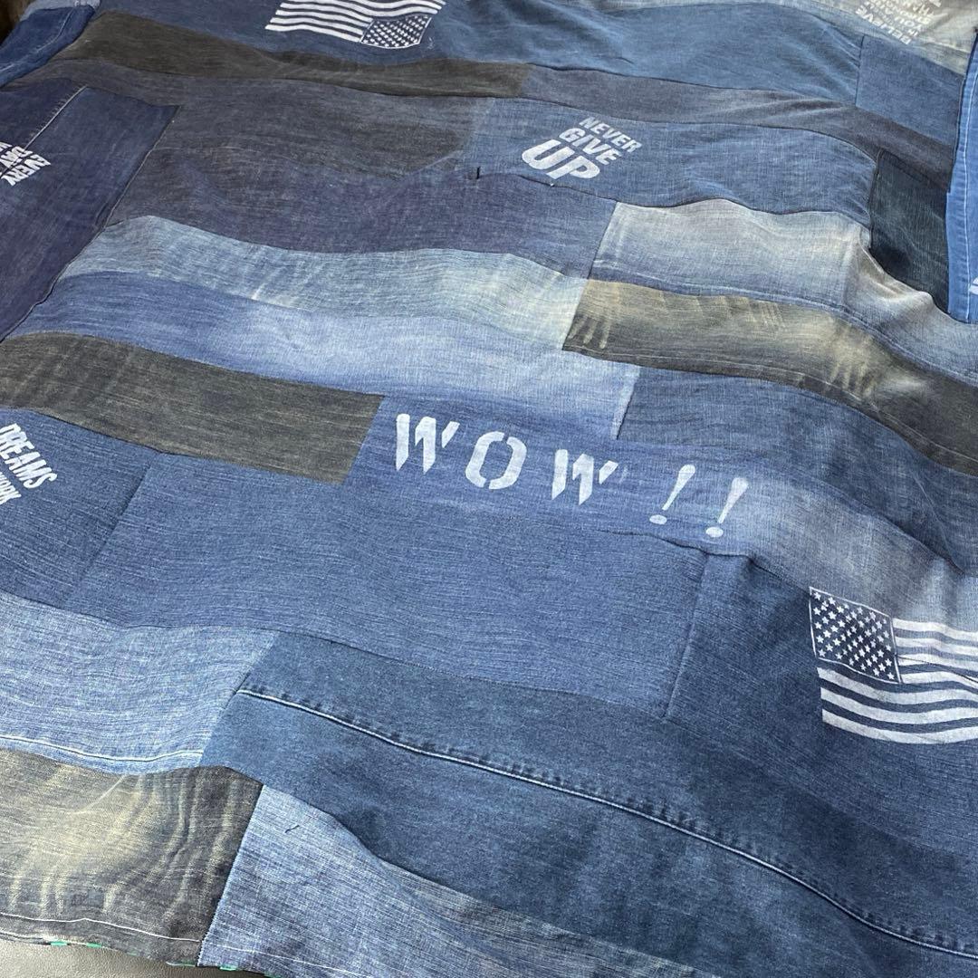 リメイクデニム マルチカバー　ハンドメイドざっくりベットカバーダメージ